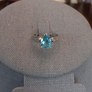 14K WG 1.25 CT Natural Blue Apatite & .096 CT Diamond Ring, Size 7